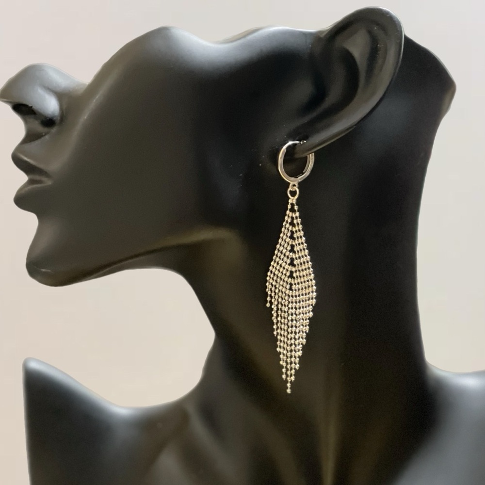 Elegant 925 Silver Dangle Tassel Beads Earrings NWOT